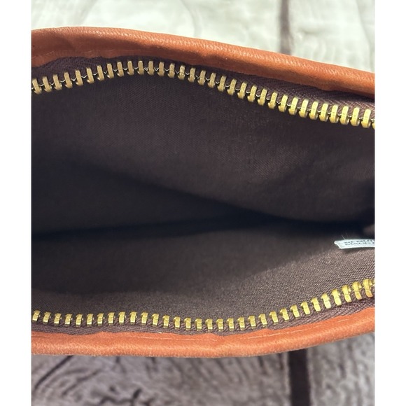 Vintage Leather 70s Clutch Purse Pouch Made in Hong Kong Retro Stripes Brown 7x5 - Picture 6 of 6